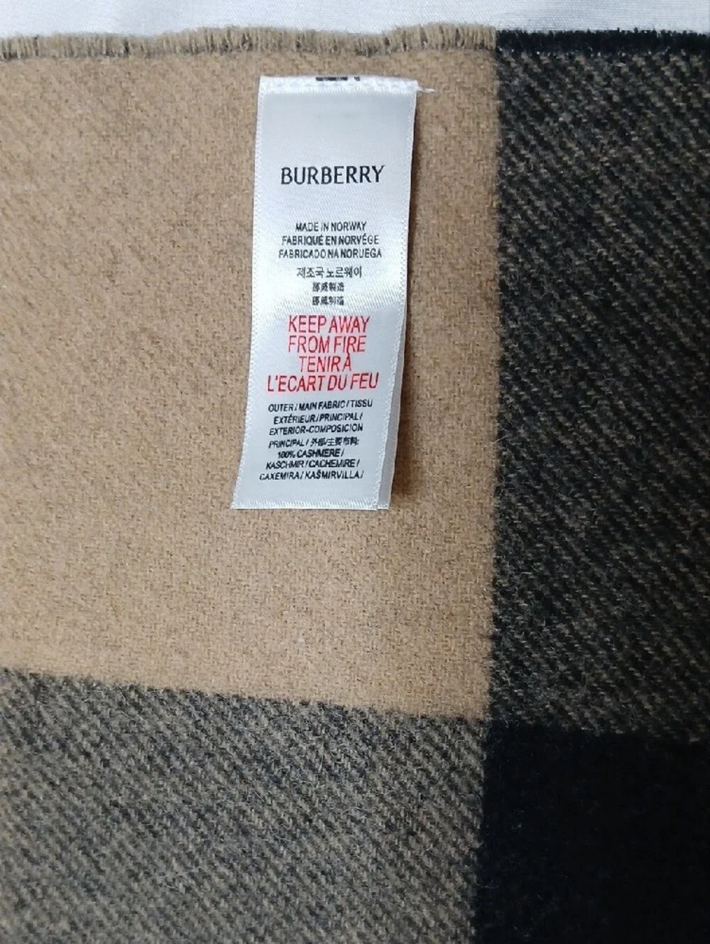 Burberry Beige, Black & Gray Check Cashmere Scarf